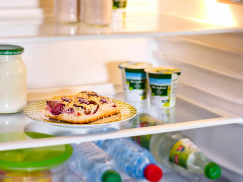 Wenn Sie das Gefriergut (hier ein Stück Kuchen) im Kühlschrank auftauen, sparen Sie Energie (Quelle: cm photodesign).