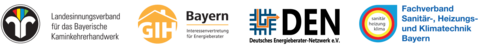 Logos der Beteiligten: Landesinnungsverband für das Bayerische Kaminkehrerhandwerk, GIH Bayern, Deutsches Energieberater-Netzwerk, Fachverband Sanitär-, Heizungs- und Klimatechnik Bayern
