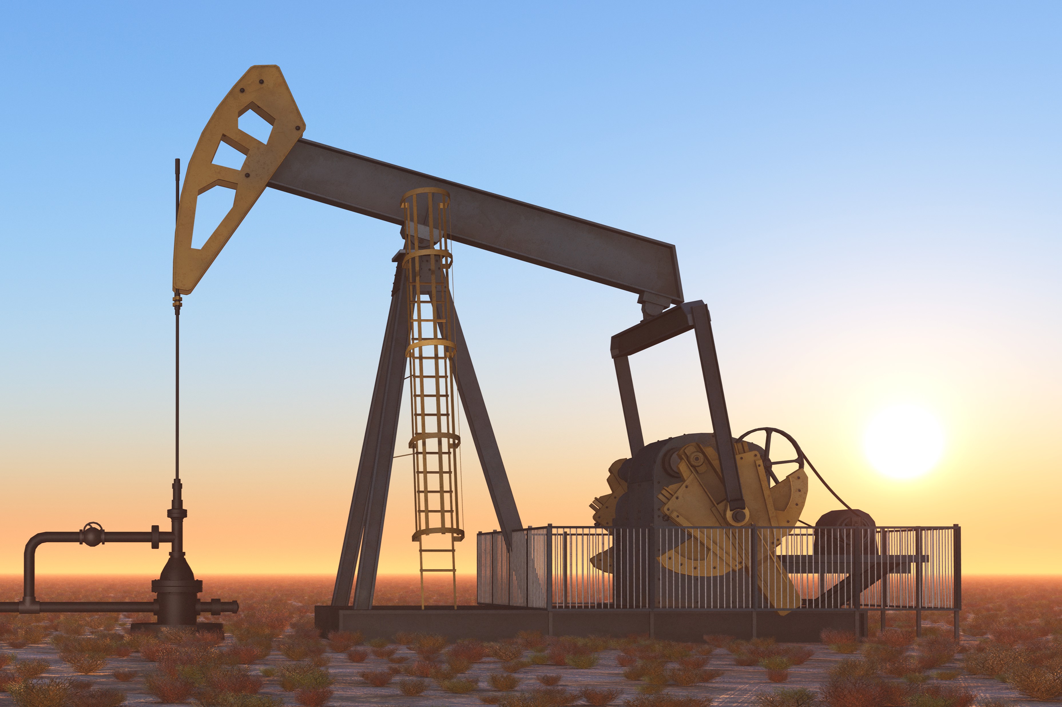 Ölpumpen bei Sonnenuntergang - Erdöl ist einer von mehreren Primärenergieträgern. 