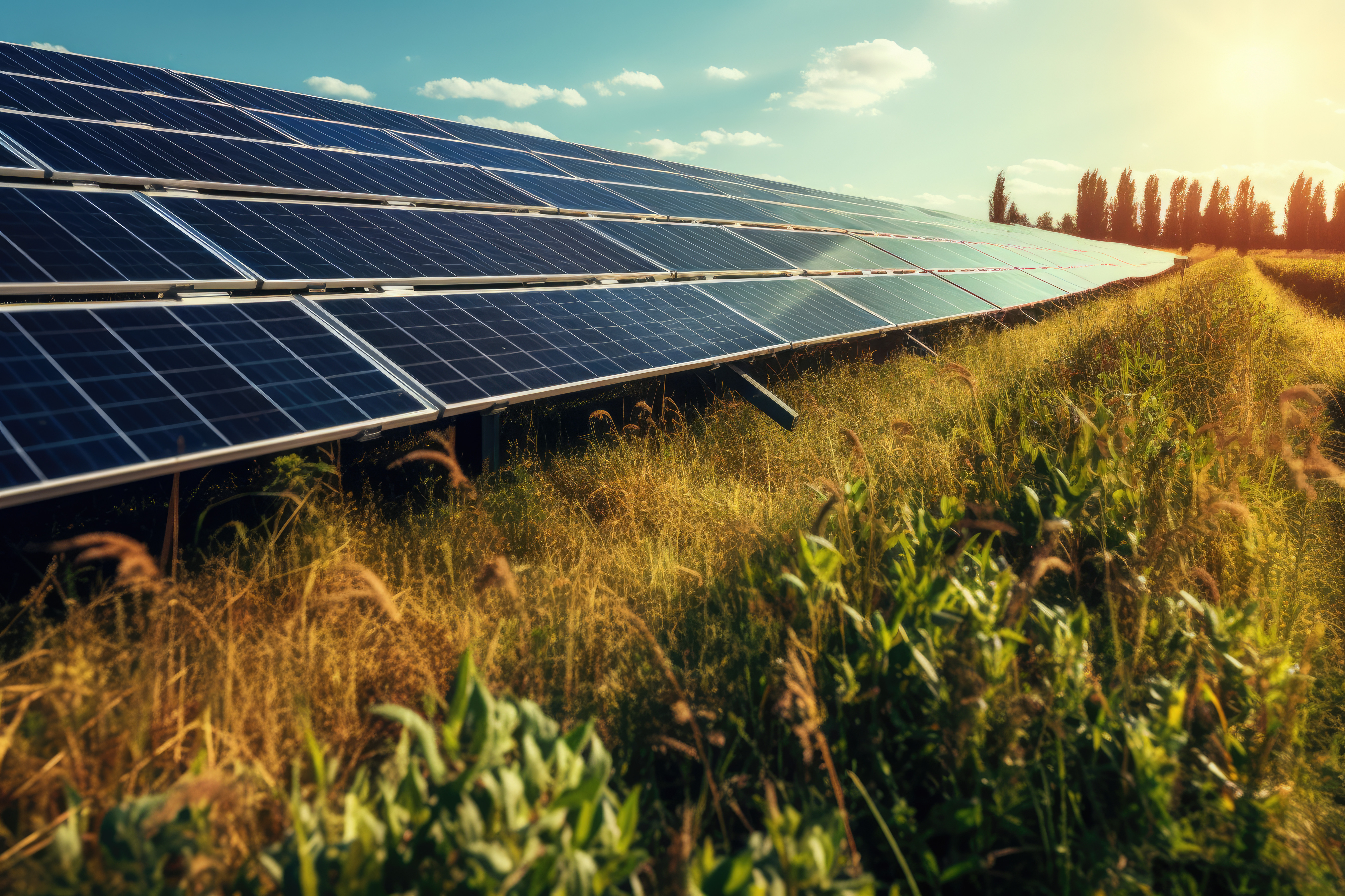 PV-Freiflächenanlage bei Sonnenuntergang 