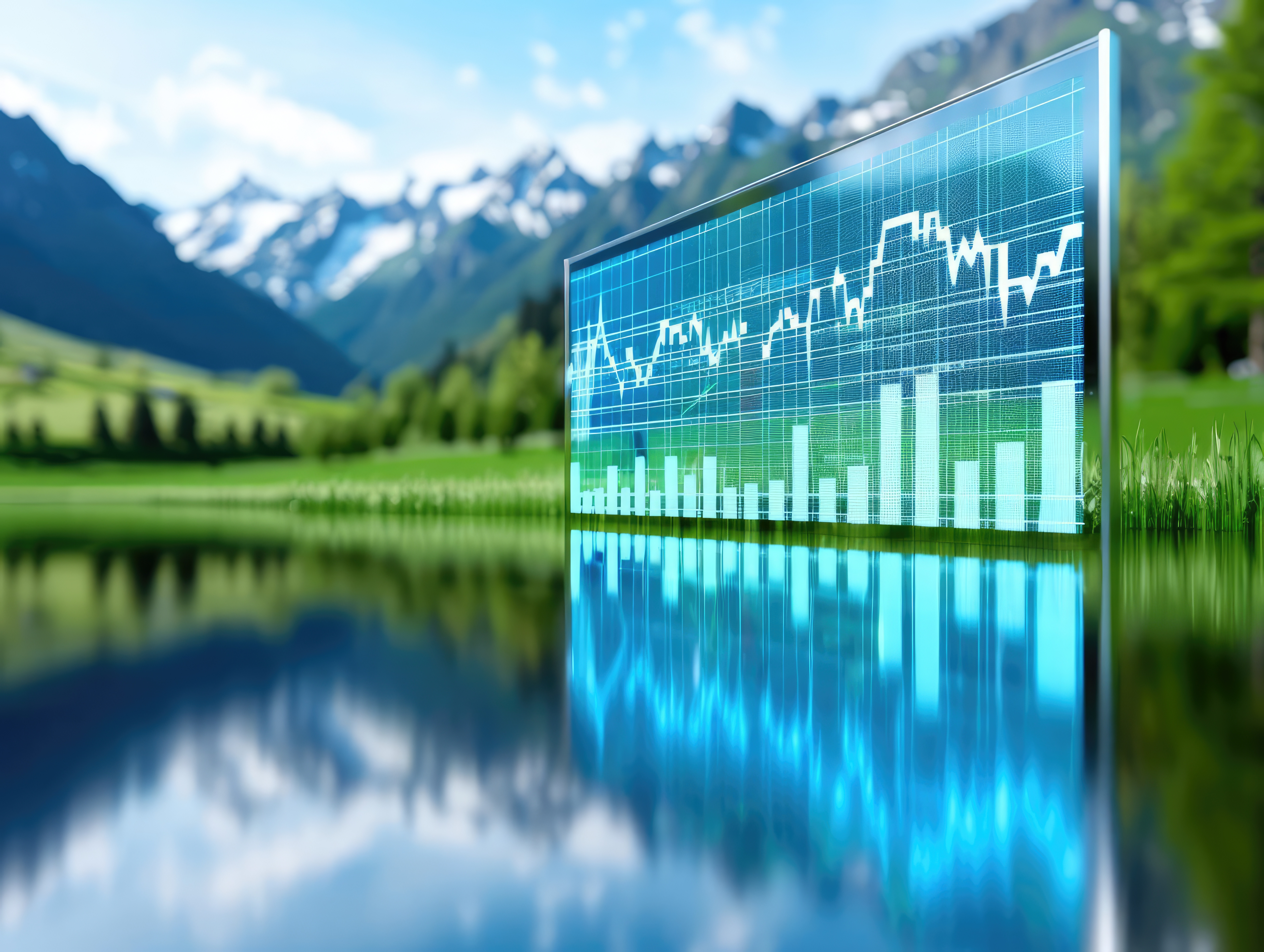Symbolbild mit Gewässer und großem Bildschirm (Bildquelle: Sumet - adobe.stock.com).