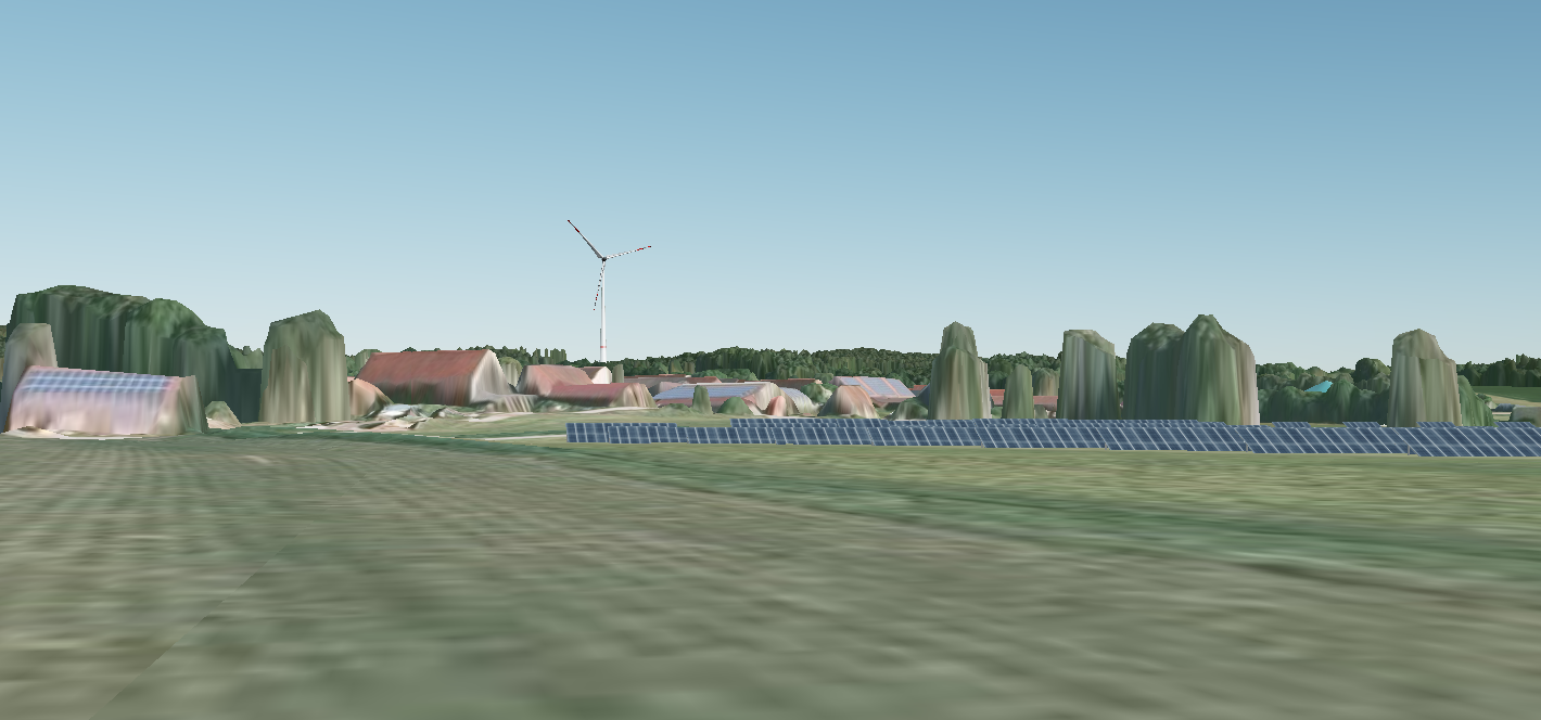 3D-Simulation Photovoltaikanlage und Windrad (Bildquelle: Energie-Atlas Bayern)