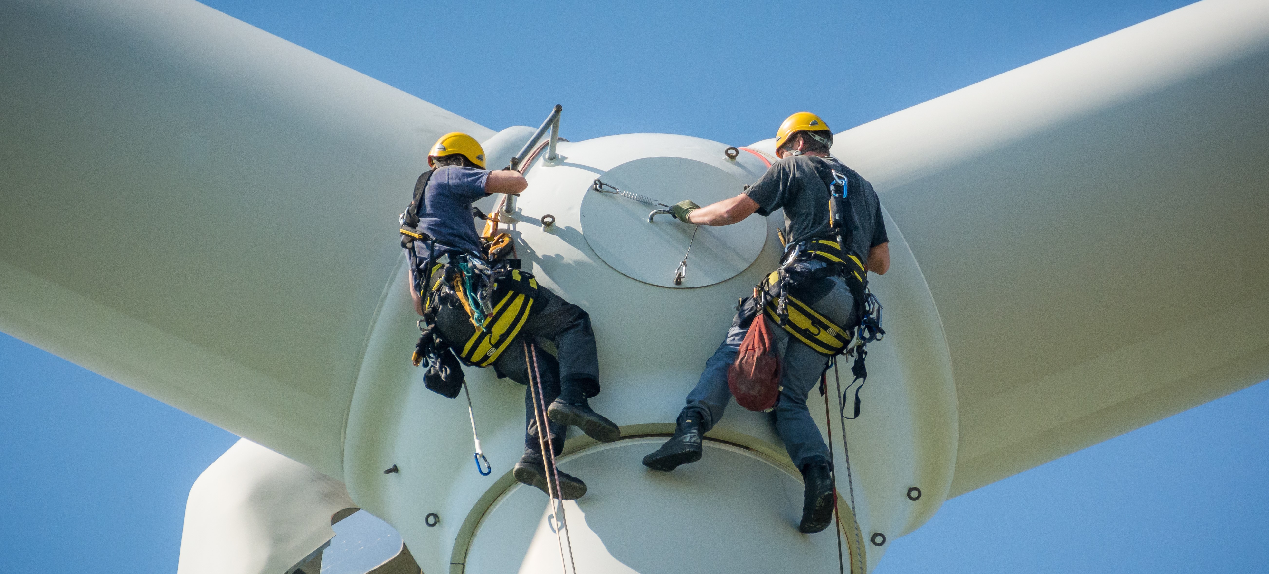 Ingenieure arbeiten auf Windrad (Bildquelle: stock.adobe.com/Tarnero)