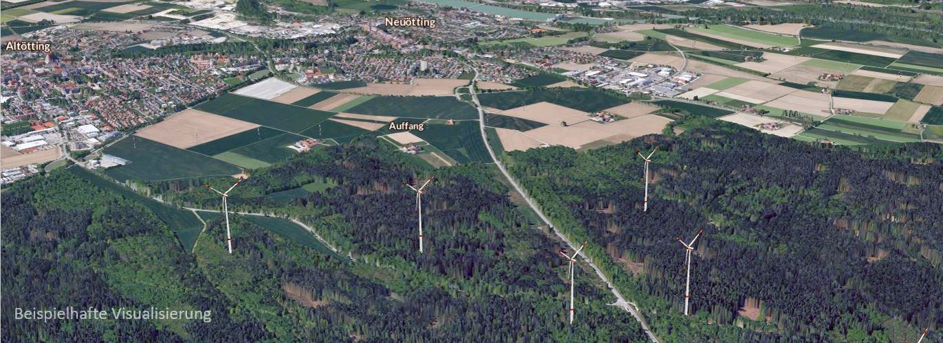 Visualisierung des Projekts Windpark Altötting (Bildquelle: 3D Analyse Wind und PV)