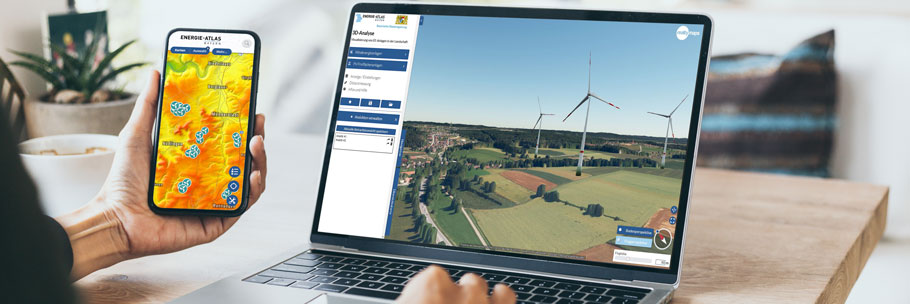 Windenergie-Projekte vorab planen im Energie-Atlas Bayern (Bildquelle: panitan - stock.adobe.com/Maria Wölfl, LfU).