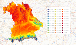 Kartendarstellung Windgeschwindigkeit mit Legende (Quelle: Screenshot. Energie-Atlas Bayern)