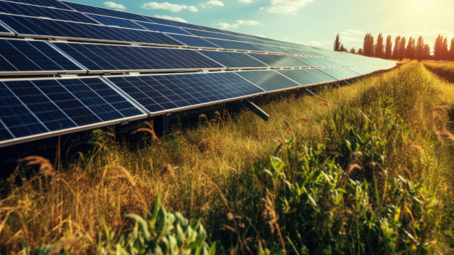 PV-Freiflächenanlage bei Sonnenuntergang 