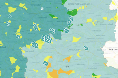 Kartenausschnitt Menüpunkt Windkraft 