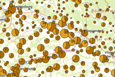 Kartenausschnitt Photovoltaik-Anlagen installierte Leistung je Gemeinde