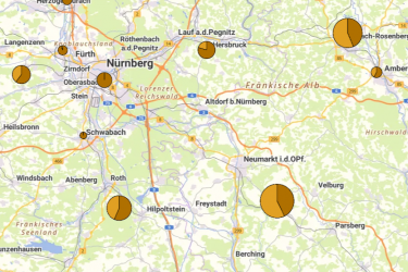 Kartenausschnitt Photovoltaikanlagen installierte Leistung je Landkreis