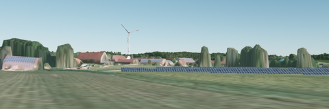 3D-Simulation Photovoltaikanlage und Windrad (Bildquelle: Energie-Atlas Bayern) 3D-Simulation Photovoltaikanlage und Windrad (Bildquelle: Energie-Atlas Bayern)