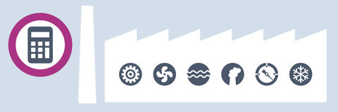 Illustration eines Fabrikgebädes mit mehreren Symbolen (Bildquelle: Bayerisches Landesamt für Umwelt, Wölfl)