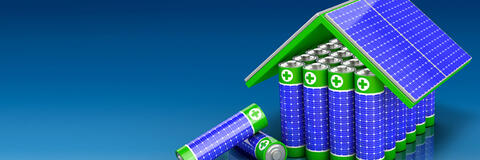 Haus, bestehend aus Akkus und Solarpanels (Quelle: bluedesign – stock.adobe.com) Haus, bestehend aus Akkus und Solarpanels (Quelle: bluedesign – stock.adobe.com)