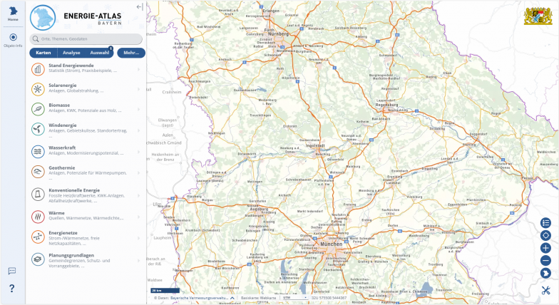 Neue "Navigation Rail" neben dem Menü (Bildquelle: Energie-Atlas Bayern) Neue "Navigation Rail" neben dem Menü (Bildquelle: Energie-Atlas Bayern)