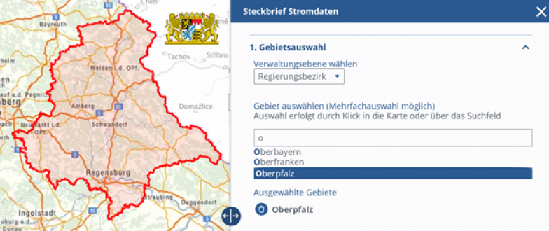 Beispielhafte Ansicht für das Auswahlmenü aus dem "Steckbrief Stromdaten" (Bildquelle: Energie-Atlas Bayern) Beispielhafte Ansicht für das Auswahlmenü aus dem "Steckbrief Stromdaten" (Bildquelle: Energie-Atlas Bayern)