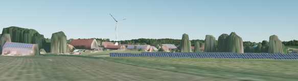 3D-Simulation Photovoltaikanlage und Windrad (Bildquelle: Energie-Atlas Bayern) 3D-Simulation Photovoltaikanlage und Windrad (Bildquelle: Energie-Atlas Bayern)