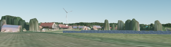 3D-Simulation Photovoltaikanlage und Windrad (Bildquelle: Energie-Atlas Bayern)