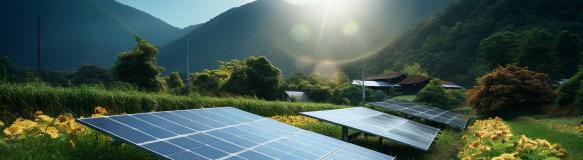 Freiflächenen-PV-Anlage vor einer Berglandschaft bei Sonnenaufgang (Bildquelle: mknisanci – stock.adobe.com) Freiflächenen-PV-Anlage vor einer Berglandschaft bei Sonnenaufgang (Bildquelle: mknisanci – stock.adobe.com)