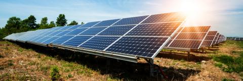 Eine Photovoltaik-Freiflächenanlage mit Sonne (diyanadimitrova - Fotolia.com)
