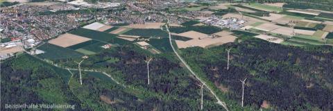Visualisierung des Projekts Windpark Altötting (Bildquelle: 3D Analyse Wind und PV)