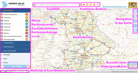 Aufbau des Kartenteils (Quelle: Energie-Atlas Bayern) Aufbau des Kartenteils (Quelle: Energie-Atlas Bayern)