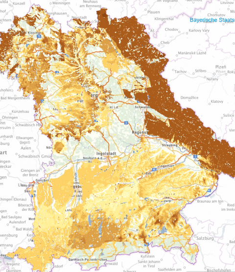 Ansicht der Karte zum Standortcheck oberflächennahe Geothermie (Bildquelle: Energie-Atlas Bayern)