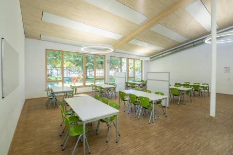 Erweiterung Grundschule Giebelstadt, Innenraum (Bildautor: Helge Bey)