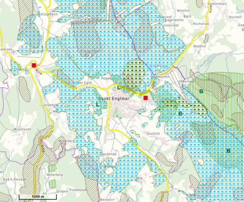 Waldfunktionskarte für das Gebiet um St. Englmar Ausschnitt aus der Waldfunktionskarte