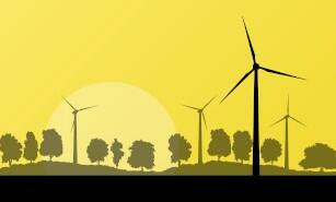 Windräder in der Landschaft. Illustration. Quelle: Fotolia Windräder in der Landschaft. Illustration. Quelle: Fotolia