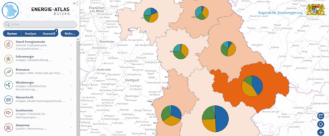 Screenshot aus dem neuen Energie-Atlas Bayern mit neuem Menü