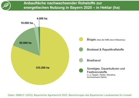 Die Abbildung zeigt die Anbaufläche nachwachsender Rohstoffe zur energetischen Nutzung in Bayern 2020. (Grafik: Energie-Atlas Bayern)