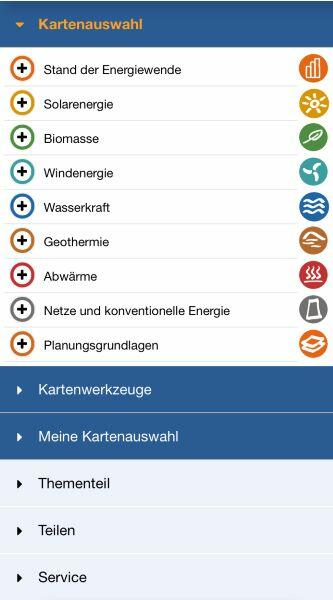 Die Menüpunkte im Kartenteil. Die Menüpunkte im Kartenteil.
