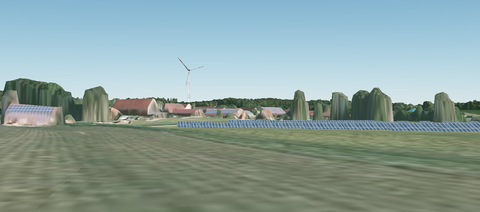 Ansicht aus der Anwendung, Simulation einer PV-Freiflächenanlage (Bildquelle: Energie-Atlas Bayern)