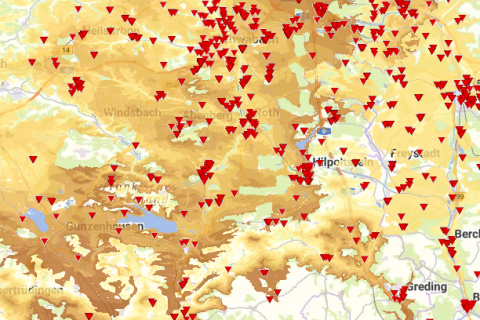 Kartenausschnitt Geothermie-Anlagen und Potenzial