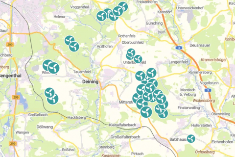 Kartenausschnitt Windenergie-Anlagen