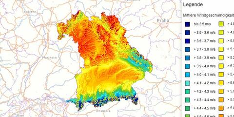 Kartendarstellung Windatlas im Energie-Atlas Bayern (Bildquelle: Energie-Atlas Bayern)