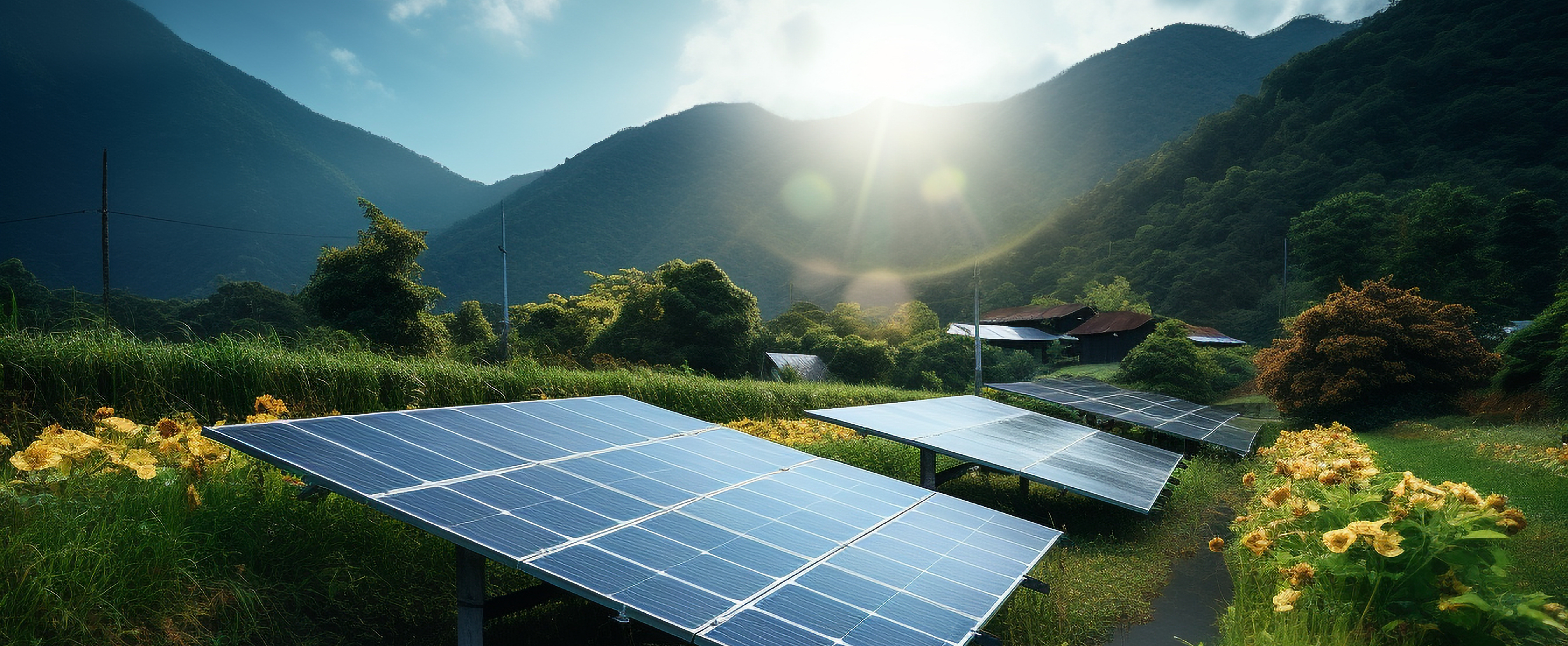 Freiflächen-PV-Anlage vor einer Berglandschaft bei Sonnenaufgang (Bildquelle: mknisanci – stock.adobe.com)