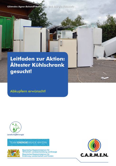 Titelseite des Leitfadens zur Aktion ältester Kühlschrank gesucht. (Quelle: Energie-Atlas Bayern)